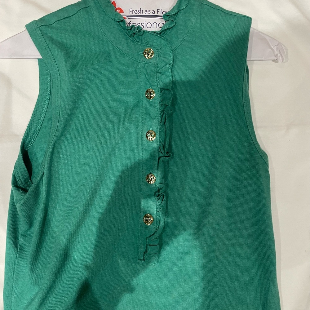 Tory Burch teal ruffle polo